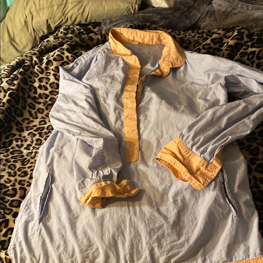 J. Crew Light Blue and Orange Blouse